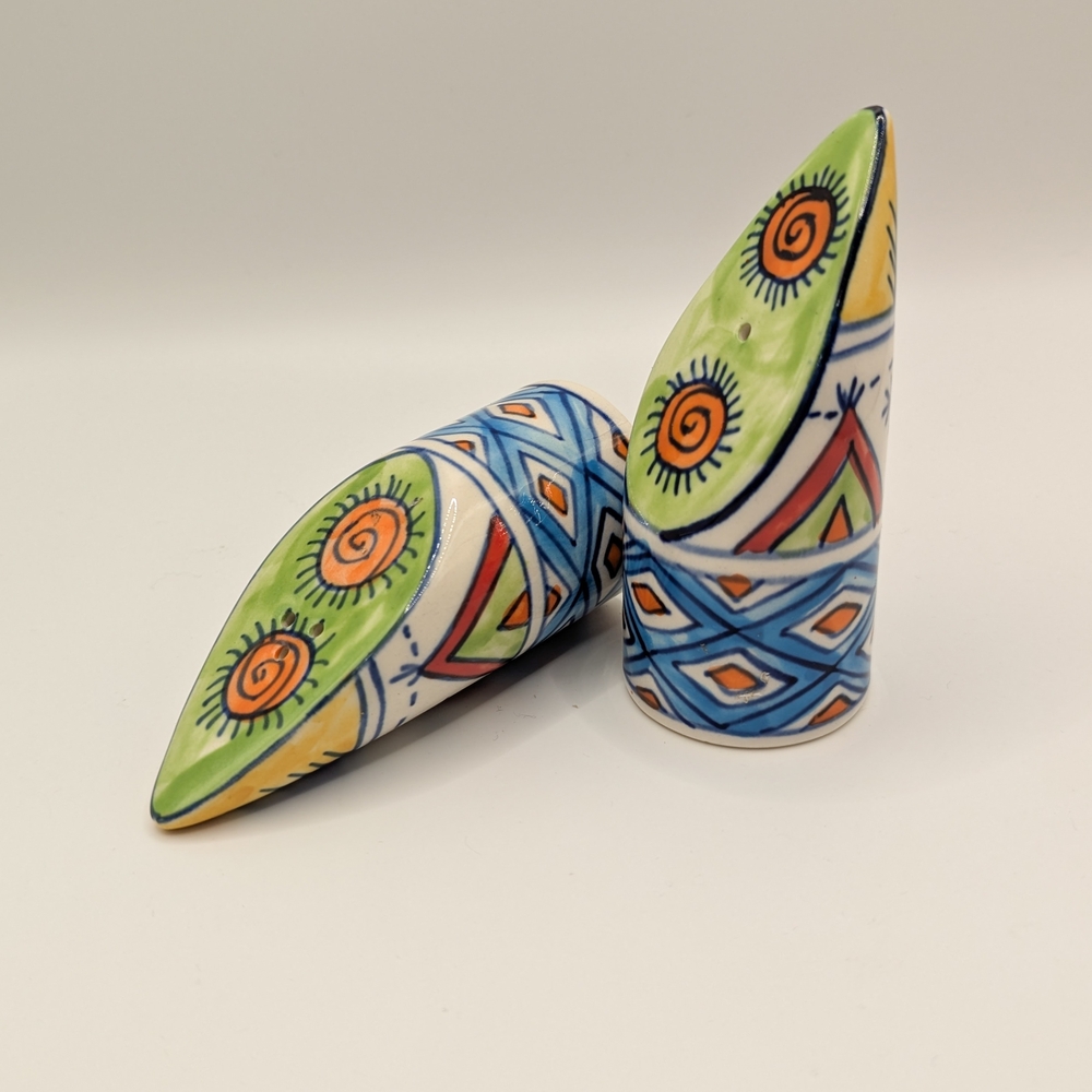 Festive Colorful Handpainted Ceramic Salt And Pepper Shakers